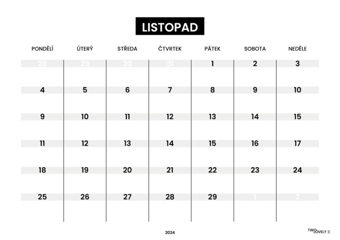 Měsíční plánovací kalendář - LISTOPAD