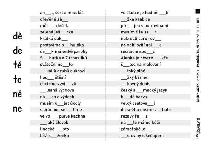 Český jazyk DE TE NE / DĚ TĚ NĚ cvičení 3